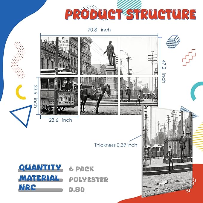 Acoustic Wall Panel 6 Pack, 23.6"x23.6"Decorative Art Soundproof Panel, Sound Absorb Self-Adhesive Panel, Acoustic Treatment for Studio, Home Theater, Office (Horsecar Opera 1890)