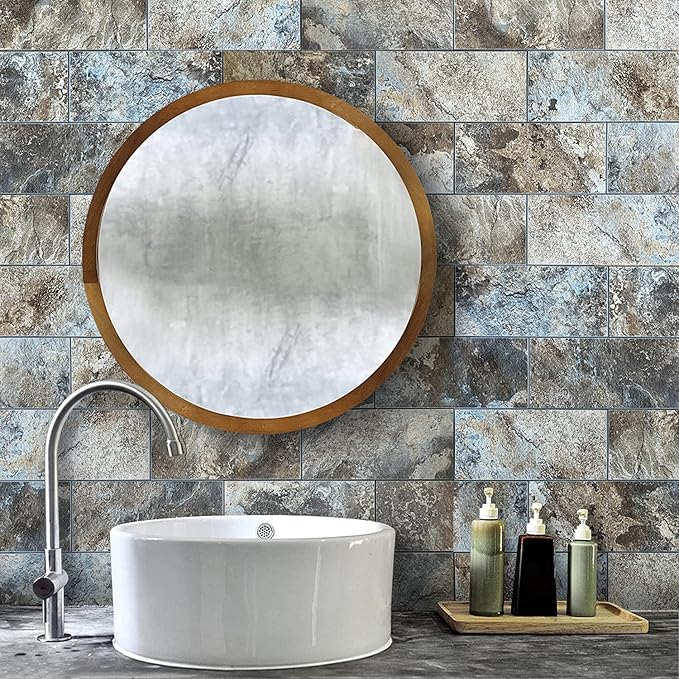 AULIGET 2-Piece Beige & Brown Slate Peel and Stick Backsplash Wall Tiles, 6" x 12" PVC Faux Stone Stick on Tiles for Backsplash Kitchen, Bathroom, Laundry Room, Camper, Fireplace