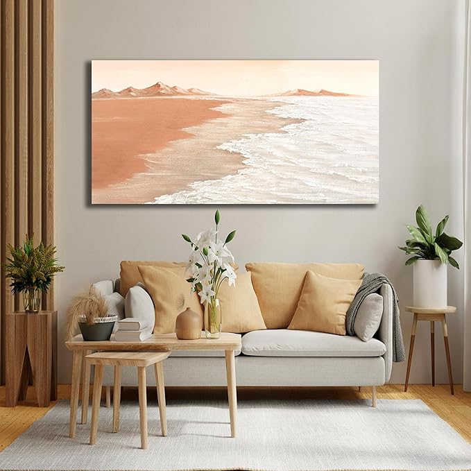 Belmrxne Large Coastal Wall Art White Wave Wall Decor Aesthetic Landscape Canvas Painting Hanging Artwork for Living Room Bedroom Dining Room Office Home Decor 30x60 Inch