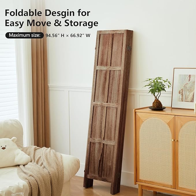 6 Panel Room Divider Wall, 5.6 FT Folding Privacy Screen Room Divider, Partition Divider for Room Separation, Room Partition Separator, Wooden Divider Screen for Home Office Bedroom (Brown)