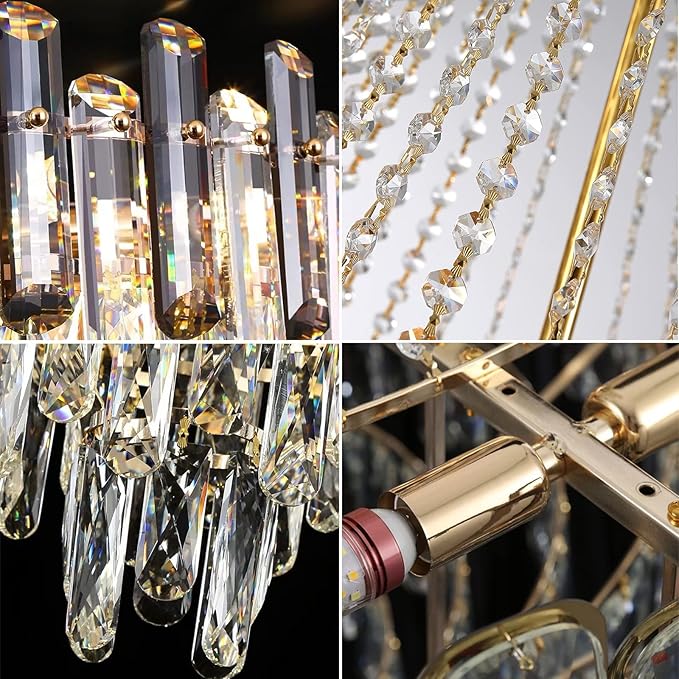 KoKo&Yukina D24 16-Light French Empire Crystal Chandeliers Living Room Crystal Chandeliers High Ceiling Room Chandelier Bedroom Chandelier Lights for Dining Room Foyer Entryway Adjustable Height