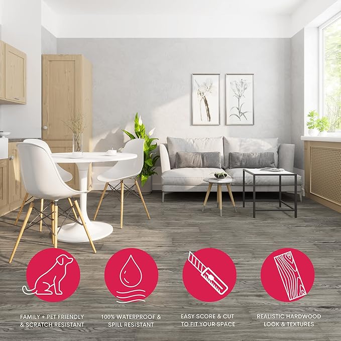 Luxury Vinyl Floor Tiles by Lucida USA | Peel & Stick Adhesive Flooring for DIY Installation | Sample Wood-Look Plank | 6 inch x 12 inch