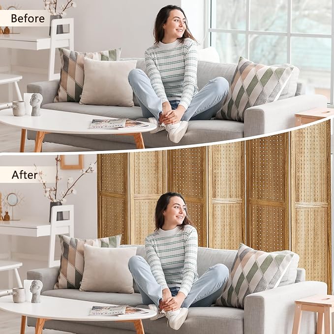 6 Panel Pegboard Display with 24 Hooks, Pegboard Room Divider and Folding Privacy Screens, Partition Room dividers, Wooden Room Divider Wall, Jewelry Store, Bedroom, Balcony, Light Brown