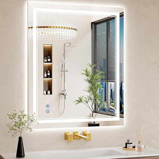 30"x36" LED Bathroom Mirror with Lights, Anti-Fog, Backlit + Front Lit, Dimmable, Led Vanity Mirror for Wall, Lighted Bathroom Mirror, 3 Colors, Shatter-Proof Tempered Glass