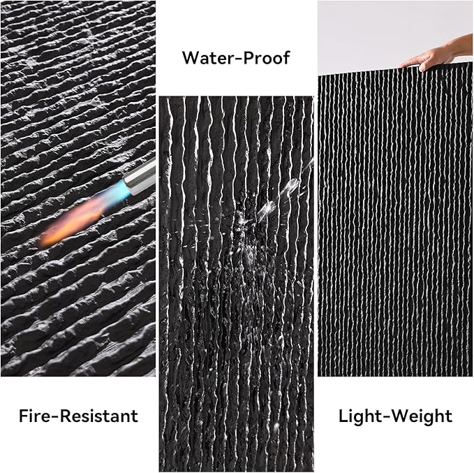 OUZUGIE 4 PCS Faux Stone Wall Panel 47.2’’ x 23.6’’ Interior Exterior Wall Decor 3D PU Panel with Flowing Water Design Black