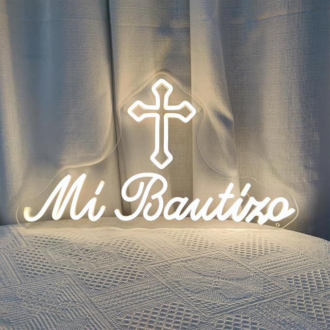 Mi Bautizo Neon Signs for Wall Decor, 21.6*12.2 inches Mi Bautizo Led Neon Light Sign perfect for Baby Birthday Decoration, Baby Shower Party, Room, Bedroom, Garden, Birthday Party, Christmas,, INSNEnN