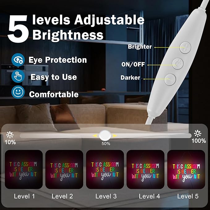 Classroom Neon Sign for Wall Décor Dimmable This Classroom is Better With You In It LED Light USB Powered Inspirational Motivational Wall Art Letter Signs for Teachers Back to School Decor