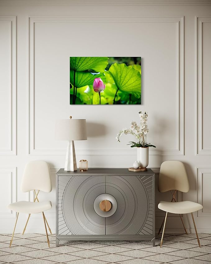Oriental Beauty: Stunning Feng Shui Landscape Wall Art Prints for Home Decor in 3 Sizes (Graceful Emergence: Lotus Blossom and Its Visitor) (20" x 30")
