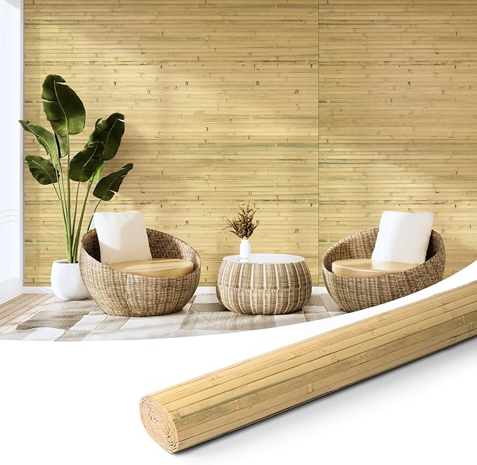 Art3d Natural Bamboo Wall Panel for Interior Wall Decor, Renewable Pole Wrap Wainscoting Paneling for Wall Ceiling Furniture Cabinet Office, 48 x 96 Inch - Natural