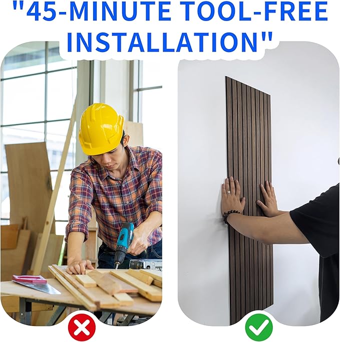 Acoustic Peel & Stick Wall Panels 8 Pack - Soundproof 3D Wood Slat Paneling for Walls/Ceilings (Dark Walnut)