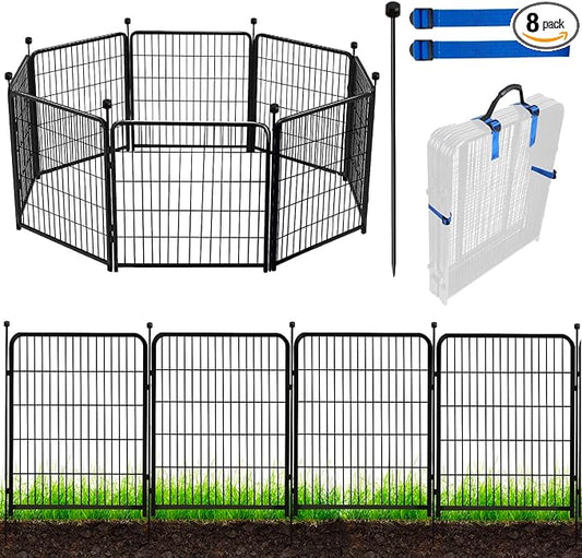 ADAVIN 48 in(H) Garden Fence Panels, 8 Panels Total 17.7 Ft(L), Heavy Duty Iron Metal Animal Barrier Fence, Fencing for Flowers Beds, Camping Fence, No Dig Garden Border Fencing for Yard（No Gate）