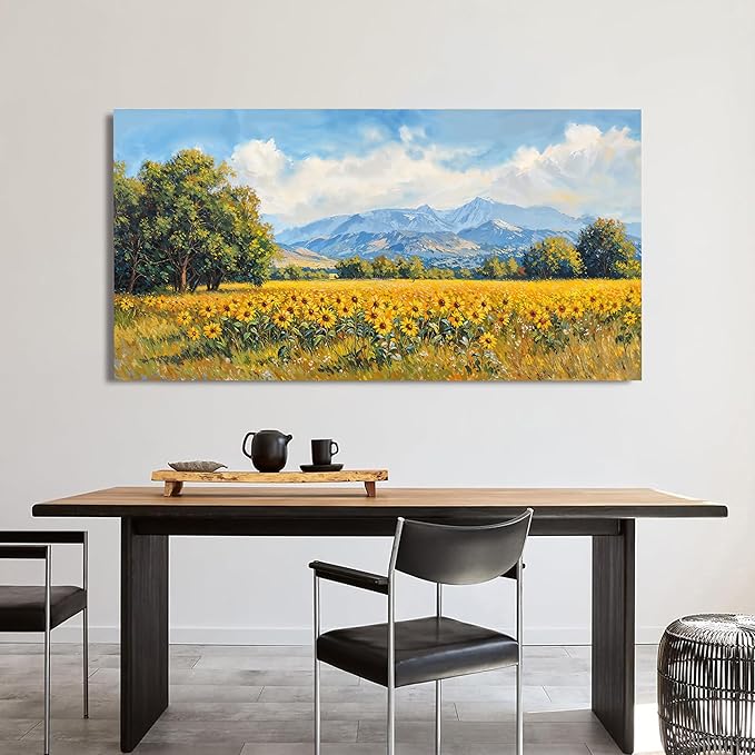 Canvas Wall Art Decor Large Wall Art Pictures for Living Room Canvas Art Wall Decor Mountain Wildflowers Wall Art Prints Summer Landscape Artwork for Walls Bedroom Home Aesthetic Wall Art Decor 24" X 48"