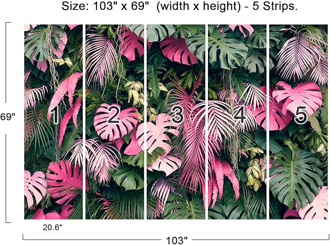 Cliouar-Wall Mural Wallpaper for Bedroom Living Room 3D Mural Monstera Tropical Plant Green Plant Banana Leaf Palm Leaf 103" x 69" (Not Self-Adhesive)