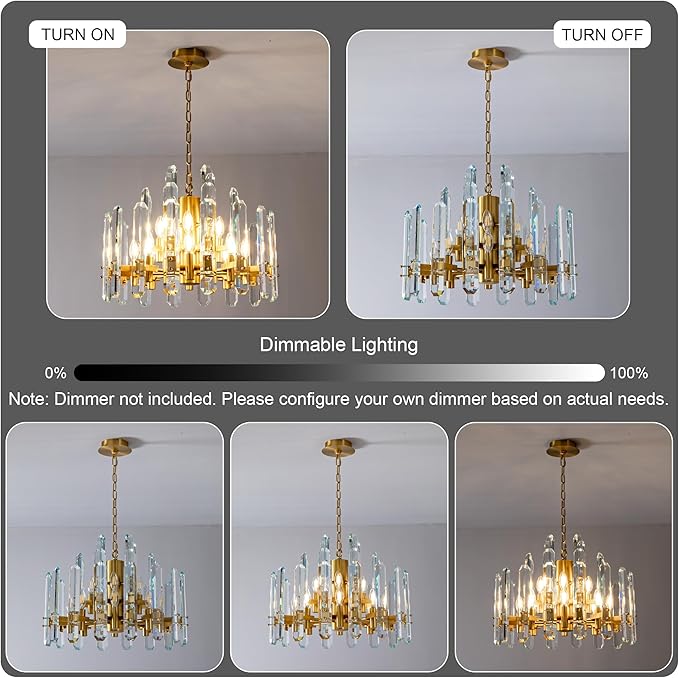 24" Modern Crystal Chandelier, 12-Light Luxury Gold Chandelier for Dining Room, Living Room, Bedroom, Foyer, Kitchen, Restaurant, Contemporary Round Adjustable Chain Chandeliers K9 Light Fixture