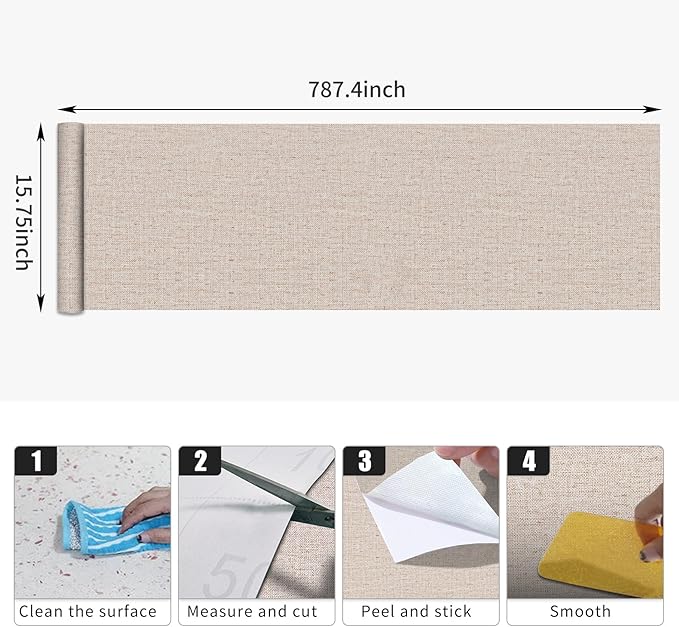 15.75"x787.4" Beige Grasscloth Wallpaper Peel and Stick Removable Textured Wall Paper Self Adhesive Contact Paper Faux Linen Cabinets Drawers Bookshelves Thickened Waterproof Shelf Vinyl Roll