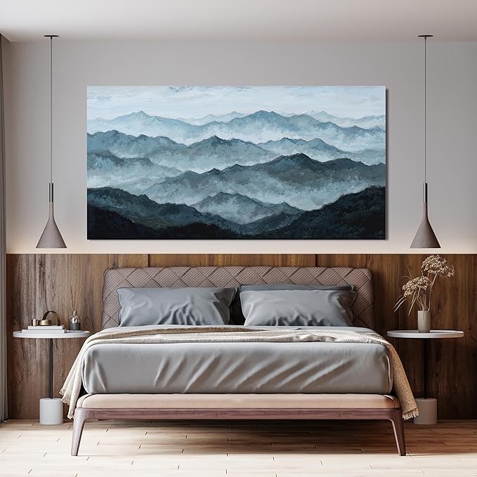 Abstract Wall Decor Modern Canvas Wall Art Large Abstract Wall Art for Living Room Grey Green Mountain Modern Home Artwork Prints Canvas Wall Decorations on Bedroom Ready to Hang Size 29"X58"