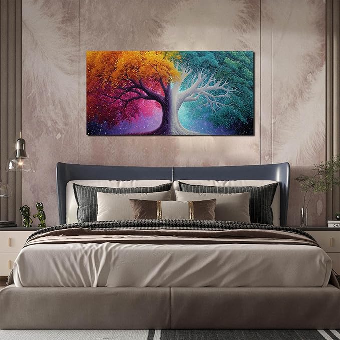 Colorful Wall Art for Living Room Bedroom Home Office Large Tree Canvas Wall Decor Modern Pictures Art Grey Artwork 24"x 48"