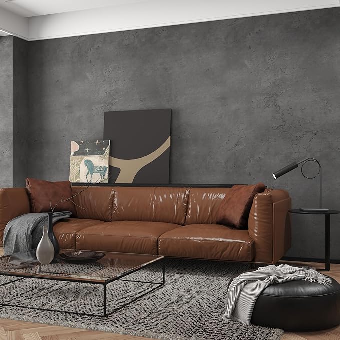 48"×79" Extra Wide Thick Dark Grey Black Concrete Wallpaper Peel and Stick (Sample) Industrial Darker Grey Concrete Cement Contact Paper for Office Desk Countertops Gray Matte Textured Stickers