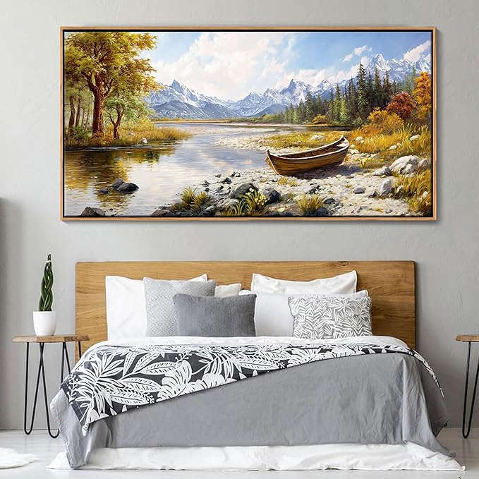 Mofutinpo Fall Mountain Landscape Wall Art - Nature Forest Canvas Art for Living Room, Bedroom & Dining Room - Framed Paintings for Wall Decor - Large Scenic Artwork for Home 29x58IN