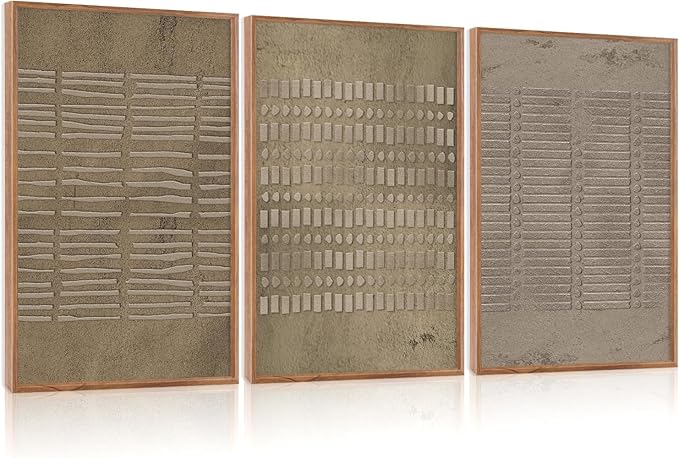 Aryroi Large Abstract Brown Beige Framed Canvas Wall Art,Modern Lines Dots Wall Decor,Boho Neutral Minimalist Artwork,Mid Century Geometric Art Print for Living Room,Bedroom,Office- 24"x36"x3
