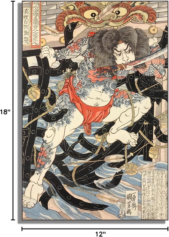 OKRA Utagawa Kuniyoshi Canvas Wall Art Zhang Shun Poses Poster Japanese Ukiyo-E Woodcut Art Animal Nature Landscape Poster Japanese Classic Wall Decor Unframed 16×24in/40×60cm