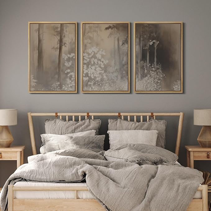 MUDECOR Framed Wall Art Print Set Neutral Forest Landscape Beige and Gray Watercolor Illustrations Realism Decorative for Living Room, Bedroom, Office - 16"x24"x3 Natural