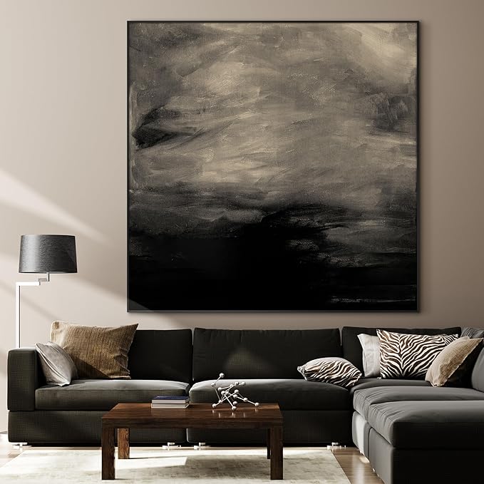 36"x36" Large Framed Wall Art - Stormy Sky Black and Gray Toned Painting (Frame Assembly Required)