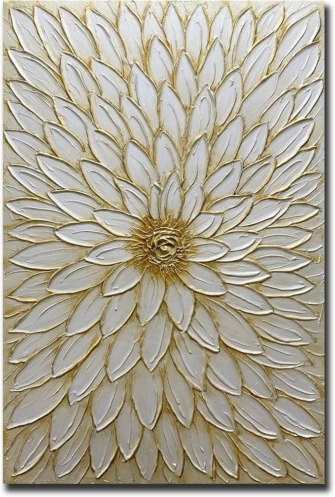 ART8YUQI Paintings - 3D Texture Wall Art Abstract Picture Contemporary Abstract Art Painting Gold Flower Modern Artwork Oil Painting for Decor 24x36 Inch