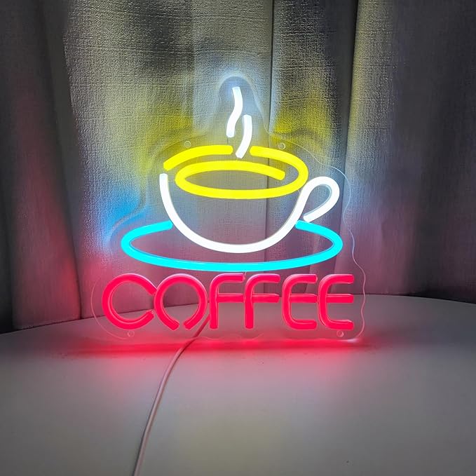 Coffee Neon Sign Coffee LED Sign Coffee Bar Neon Sign But First Coffee Neon Sign, Coffee Sign for Coffee Shop Home Coffee Lovers Art Wall Decor, 10.2" x 9.7"