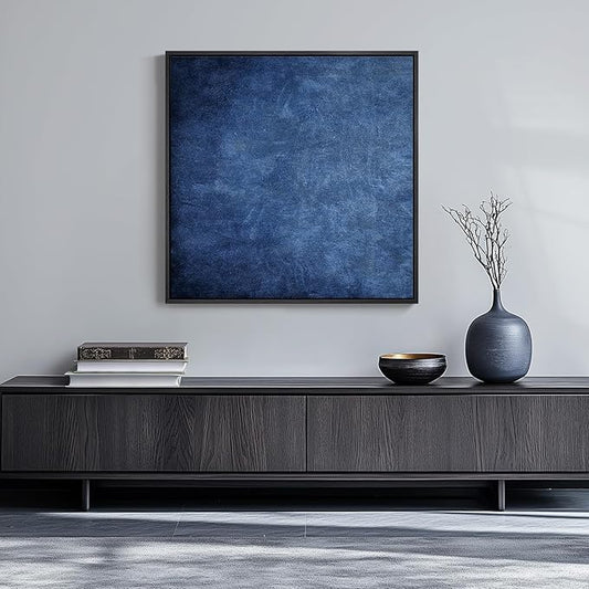 Large Framed Navy Blue Abstract Wall Art for Living Room, Modern Canvas Prints Paintings Artwork for Walls, Minimalist Blue Pictures for Hallway, Bedroom, Office Wall Decor -30x30 In