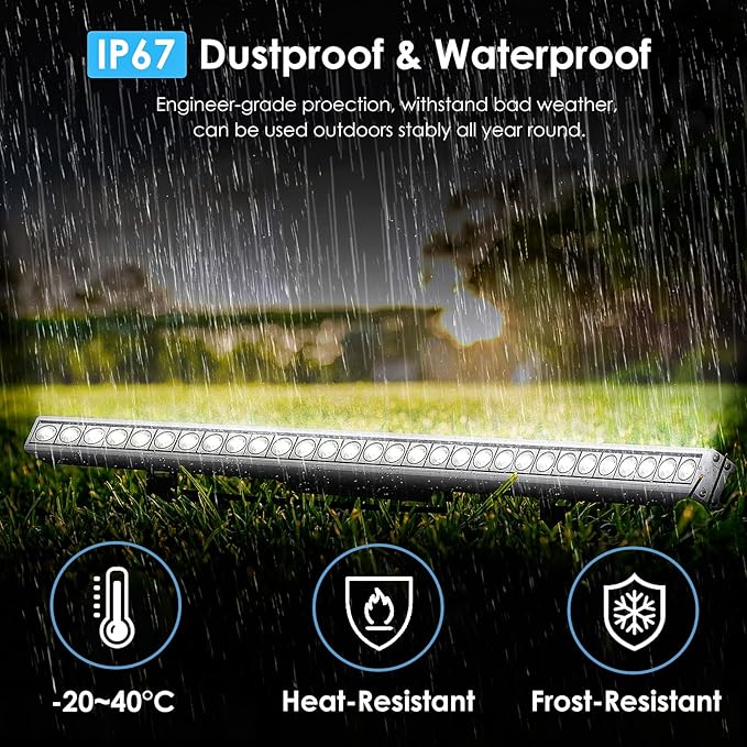72W Outdoor Led Wall Washer Lights Bar, 40 Inches 5000K Daylight White Aluminium Wall Washer Light, 120V Waterproof IP67 Outdoor LED Light Bar for Outdoors, Plug-in (2 Pack)