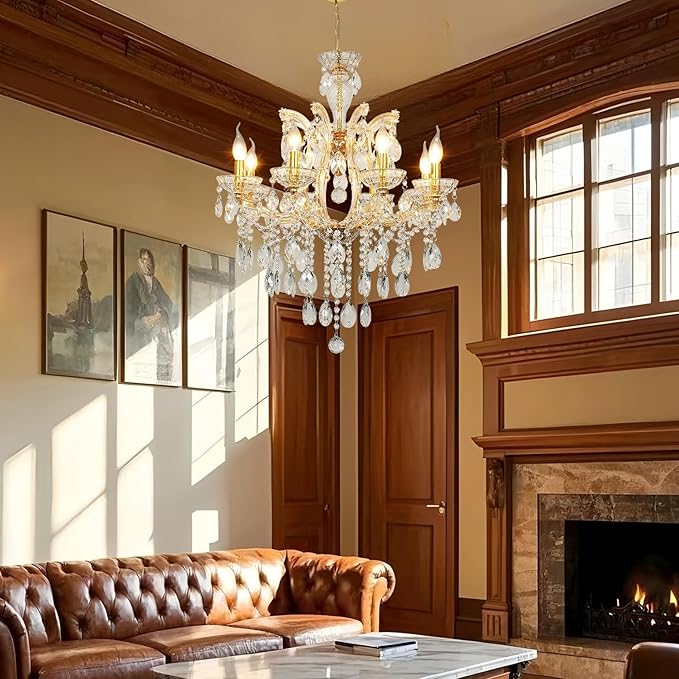 Luxury Maria Theresa Chandelier Light Fixture Modern Gold 8-Light Crystal Chandelier for Bedroom, Dining Room, Living Room, W23.6*H22 with Adjustable Chain