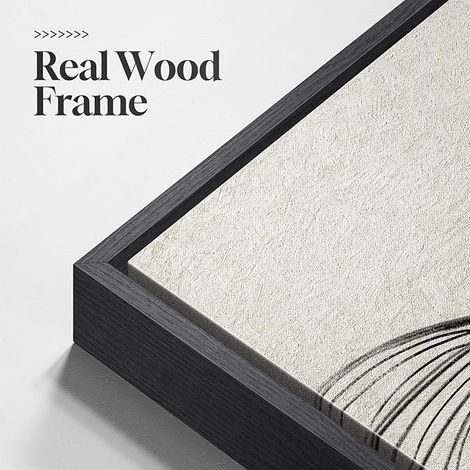 Large Framed Black and Beige Neutral Abstract Wall Art for Living Room, 3 Piece Modern Canvas Prints Paintings Artwork for Walls, Minimalist Lines Pictures for Hallway Stair Office Wall Decor 24x36 In