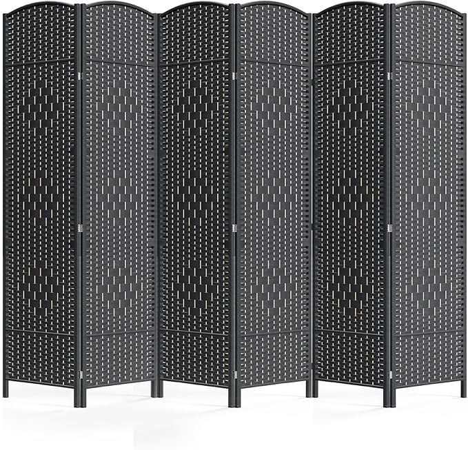 6 Panel Room Divider,6Ft Folding Privacy Screen,Tall - Extra Wide Foldable Panel Partition Wall Divider with Diamond Double-Weaved Hand-Woven Design Room Screen Divider