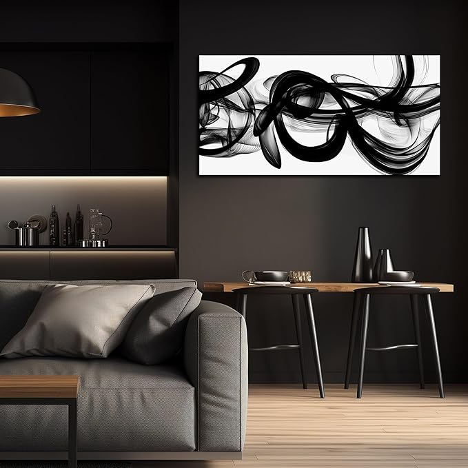 Black and White Abstract Wall Art for Bedroom Black Wall Decor for Living Room Canvas Print Wall Art for Office Ready to Hang 20 x 40 Inch