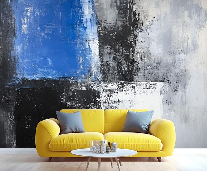 Black White Blue Mural Wallpaper, Abstract Geometric Graffiti Murals, Modern Fashion Art Murals, Wallpaper for Living Room Bedroom Boy Girl Room Home Decor Mural (Not Peel Stick)