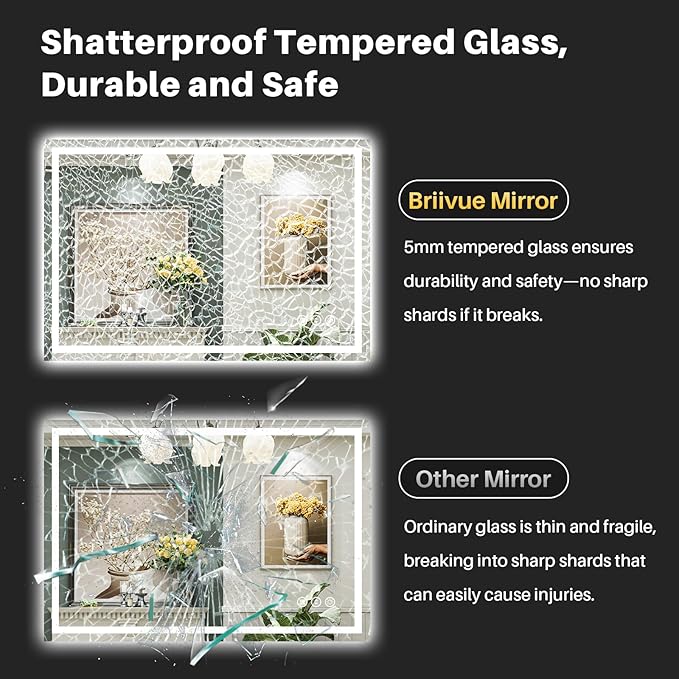 40"x36" LED Bathroom Mirror with Lights, Backlit & Front Lit, Anti-Fog Lighted Bathroom Vanity Mirror for Wall, Memory Function, Dimmable, HD Tempered Glass, Shatter-Proof