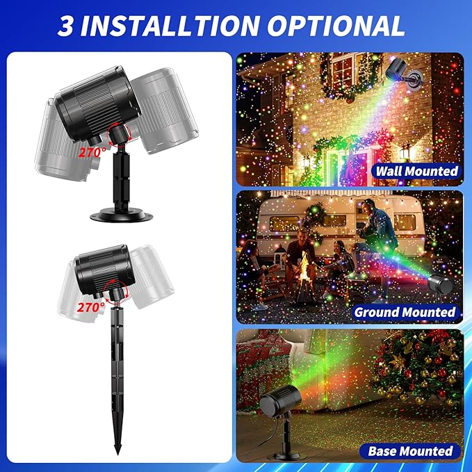 Christmas Laser Projector Light Outdoor: RGB 3 Colors Firefly Moving Laser Lights, IP65 Waterproof Star Projector Lights Show Decor for Garden Yard Holiday Party, Christmas Halloween New Year Gift