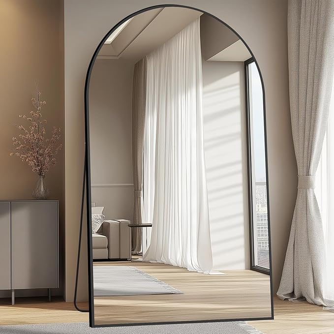 MELOMOIR 76"x44" Oversized Floor Mirror Freestanding, Arched Full Length Mirror for Bedroom Living Room Dressing Room Gym Yoga Hair Salon, Black Mirror Full Length with Shatterproof Tempered Glass