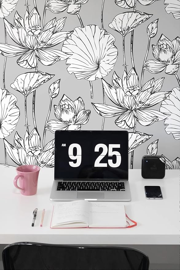 NextWall Lotus Floral Peel and Stick Wallpaper (Gray)