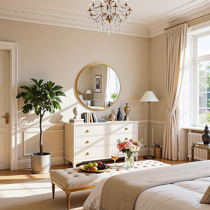 Antok Wall Mirror, 18"x18" Bathroom Vanity Mirror, Anti-Rust HD Tempered Glass, Wall Mounted Mirrors for Living Room, Entryway, Gold Frame, Round