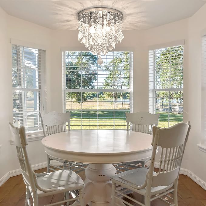 3-Light Mini Crystal Chandelier,10" Modern Chandelier Lighting Fixture,K9 Crystal Flush Mount Ceiling Light,Crystal Ceiling Light for Girls Bedroom Closet Foyer Entryway Aisle,Chrome