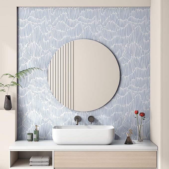 Blue Striped Modern Wallpaper Peel and Stick Wallpaper Boho 17.3"×590" Removable Self Adhesive Wall Paper for Bedroom Waterproof Blue and White Contact Paper for Home Decor Vinyl