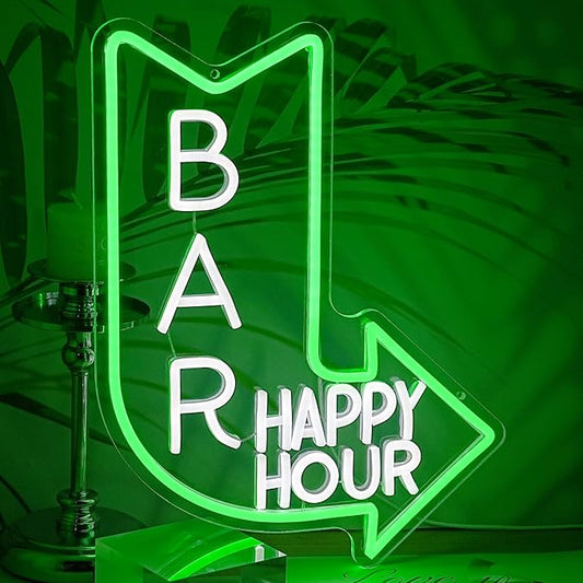 LISIGNVE Bar Happy Hour Neon Sign Adjustable Brightness Happy Hour Neon Light for Wall Decor LED Bar Light Up Sign for Beer Pub Club Party Man Cave (16.5”*12.6”)