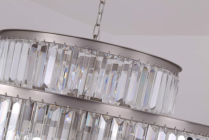Modern Style Crystal Chandeliers & LightsRound Hanging Classic, Pendant Ceiling Chandelier Lighting Fixture 6-Tier for Dining Room Living Room(Nickel,31inch)