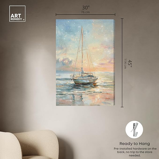 Art Remedy Boat On The Shore Gallery Wrapped Sailing 1 Piece Canvas Wall Art, 30" x 45", Gallery Wrapped