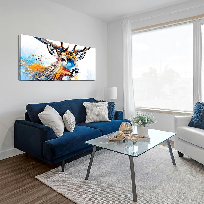 AmoyArt Deer Wall Art for Living Room, Animal Canvas Wall-Decor for Bedroom, Colorful Print Picture for Home, Large Size 58x29 Inches