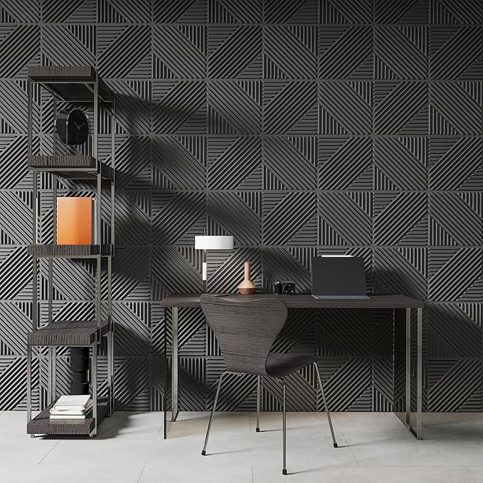 Art3d 33-Pack 3D Wall Panels for Interior Wall Decor, Textured Accent Wall Paneling for Living Room, Bedroom, TV Wall Background, 12"x12" Black