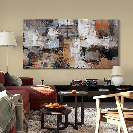 Abstract Canvas Wall Art - Modern Minimalist Wall Painting - Brown Decorations - Framed Wall Art for Bedroom, Office - Artwork Wall Decor - Brown Bedroom Wall Decor Above BedAbstract Canvas Wall Art 24×48IN