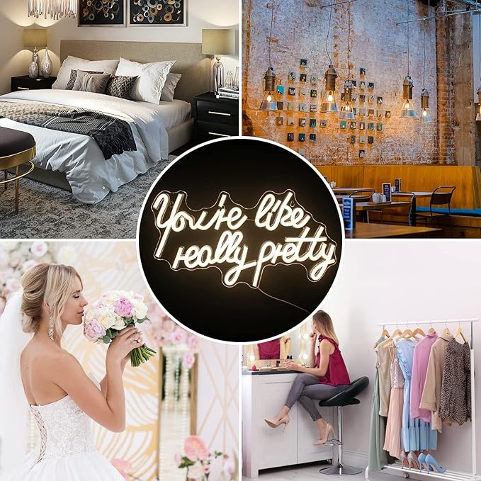 Lucunstar You're Like Really Pretty Neon Sign Warm White Led Neon Light for Wall Decor Light Up Sign for Wedding Dimmable Switch USB Connectivity Neon Signs for Bedroom Decor Party Light